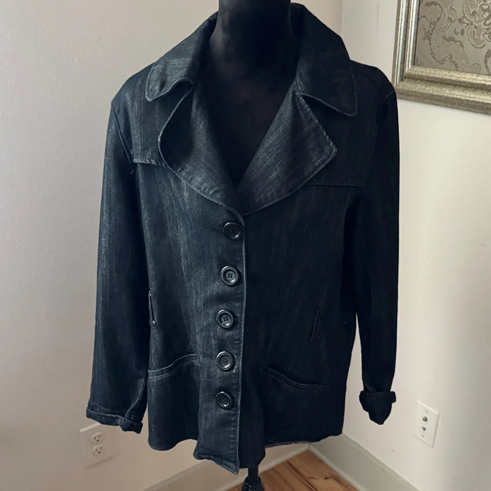 Baccini Women's blue Denim Jacket button‎ up blazer Sz XL